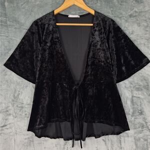 Womens Cardigan Small Black Whimsygoth Witchy‎ Grunge Goth Emo Crushed Velvet